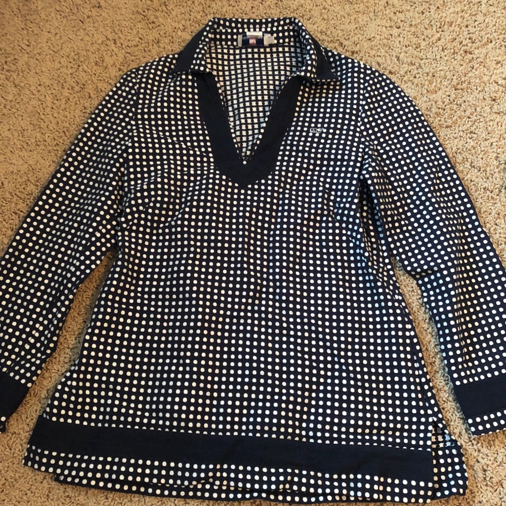 Vineyard Vines Navy and White Polka Dot Pullover Sweater